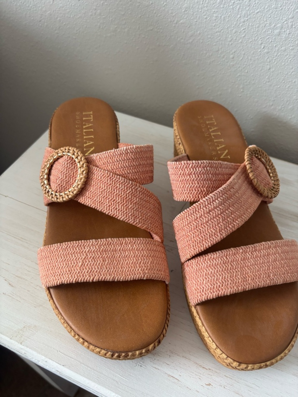 Italian Shoemakers Peach Woven Slide Sandals with Braided Buckle